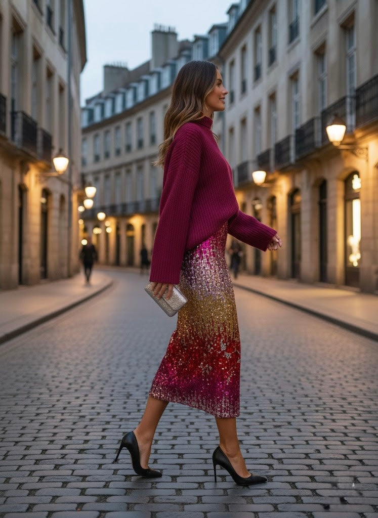 Pankh Custom Made Shella Multi-Color Sequin Formal Skirt