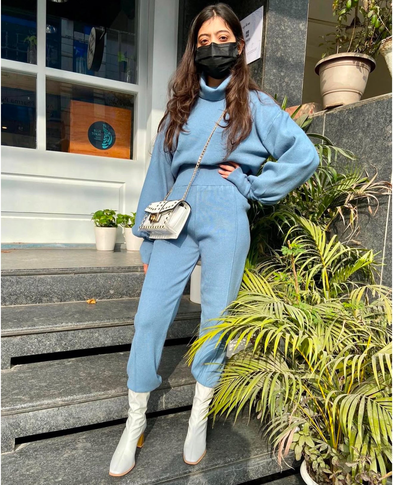 Pankh Davis Luxury Cashmere Wool Crop Top & High Waist Pant Coord