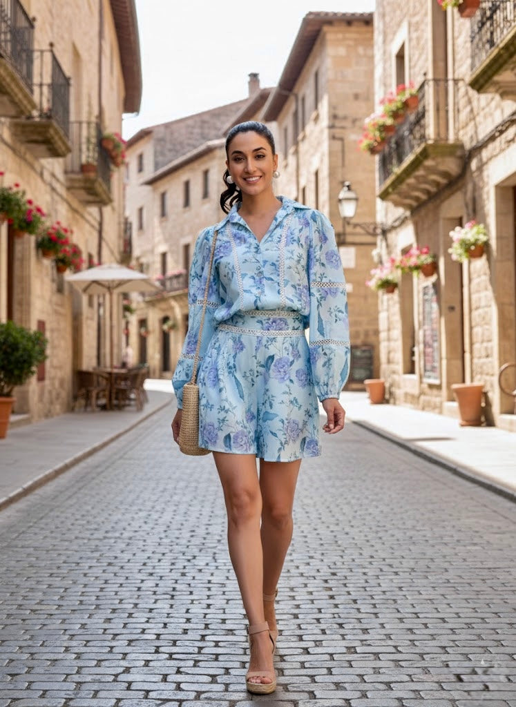 Pankh Liana Floral Printed Shirt & Skirt Set