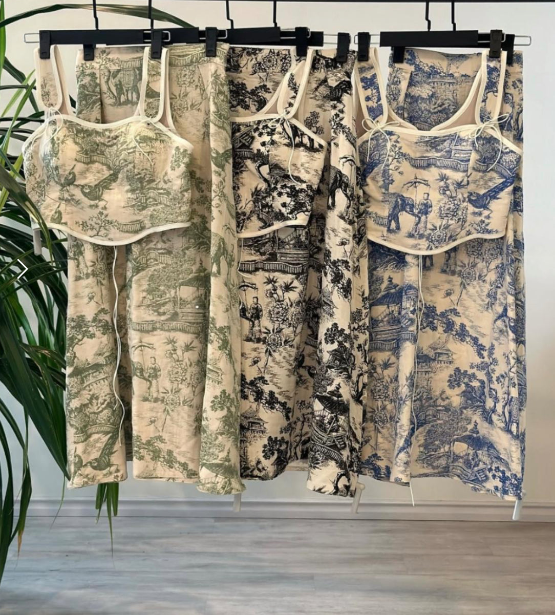 Pankh Maxen Vintage Leaf Printed Corset Top and Pant Coord Set