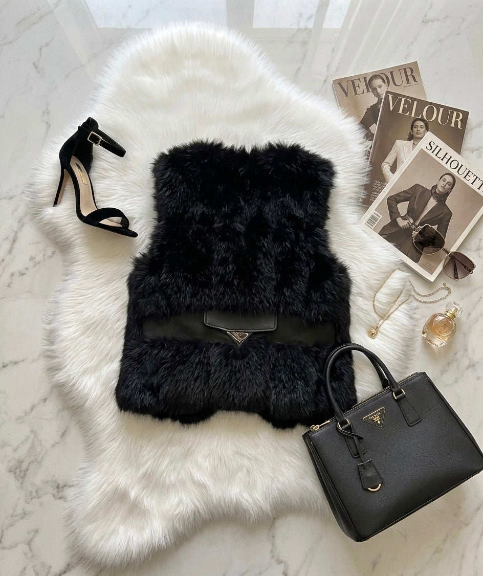 Pankh Razon Luxe Fur and Pu Leather Sleeveless Jacket