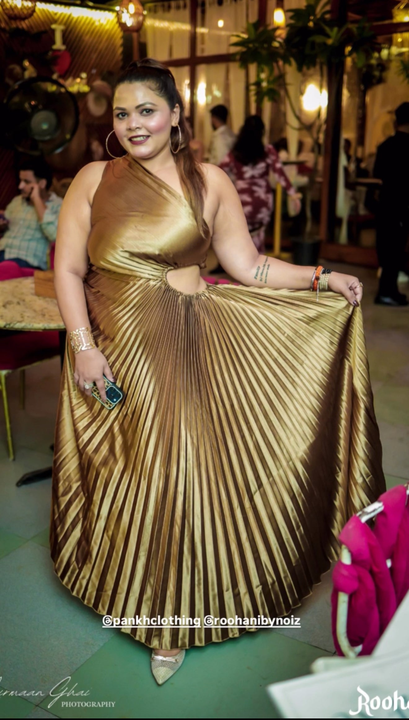 Pankh Ryce Pleated Metallic Cutout Party Wear Maxi Dress