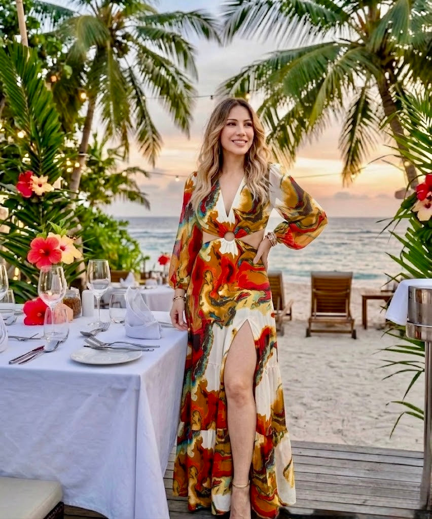 Pankh Kizki Marble Print Maxi Dress