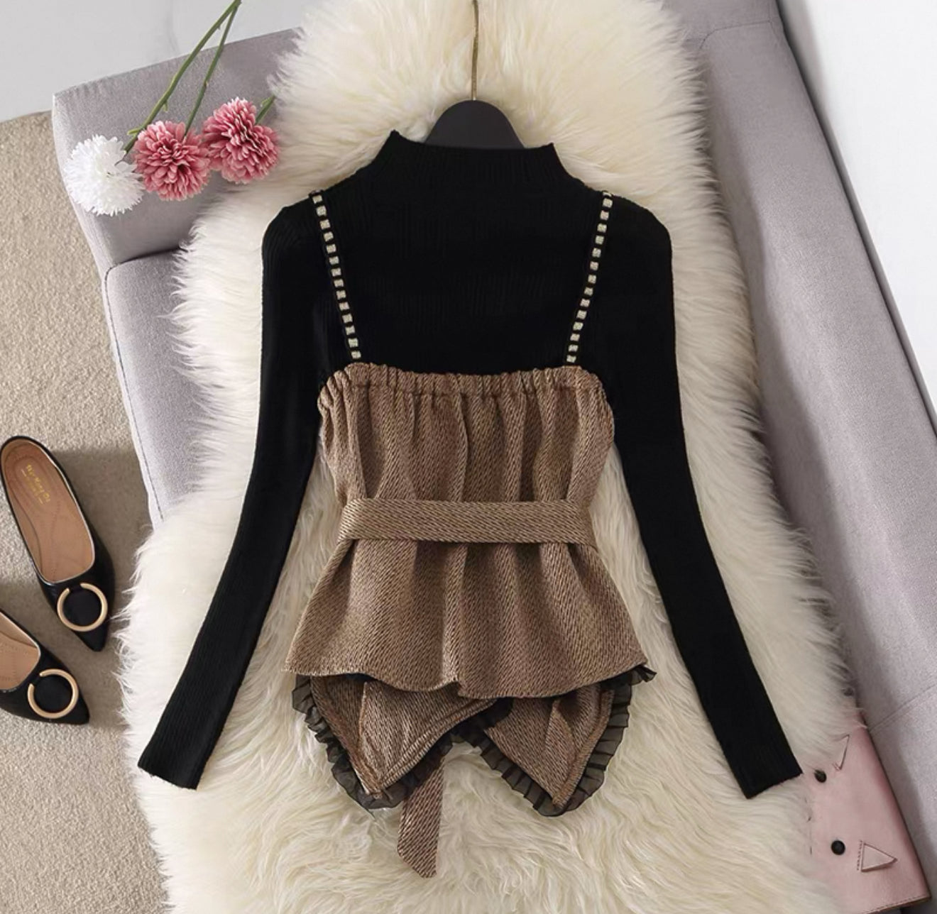 Pankh Rolce Woolen High Fashion Jacket and Knit Top Set