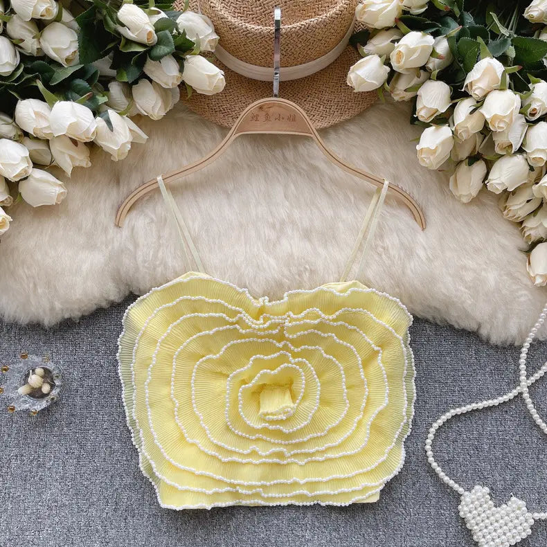 Pankh Frankie Pearl Embellished Beading Rose Strap Top