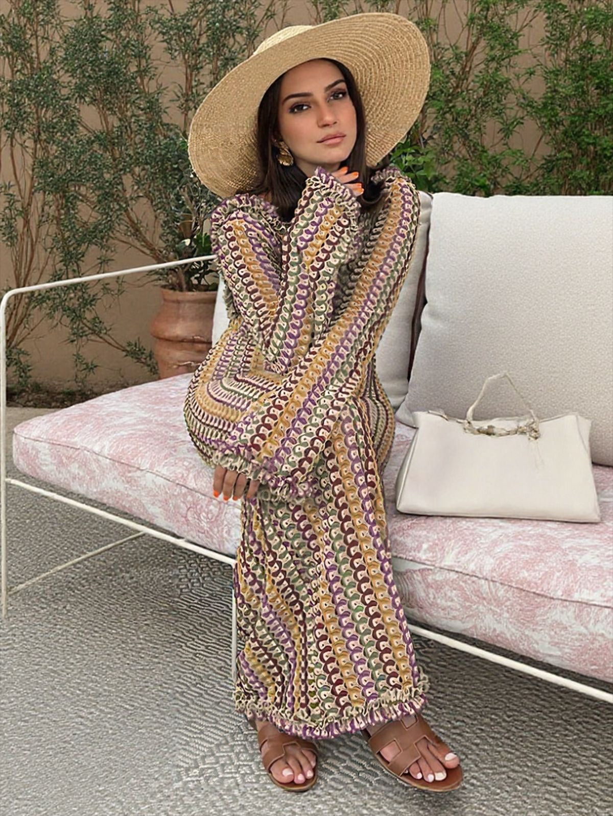Pankh Saira Elegant Contrast Color Crochet Maxi Dress