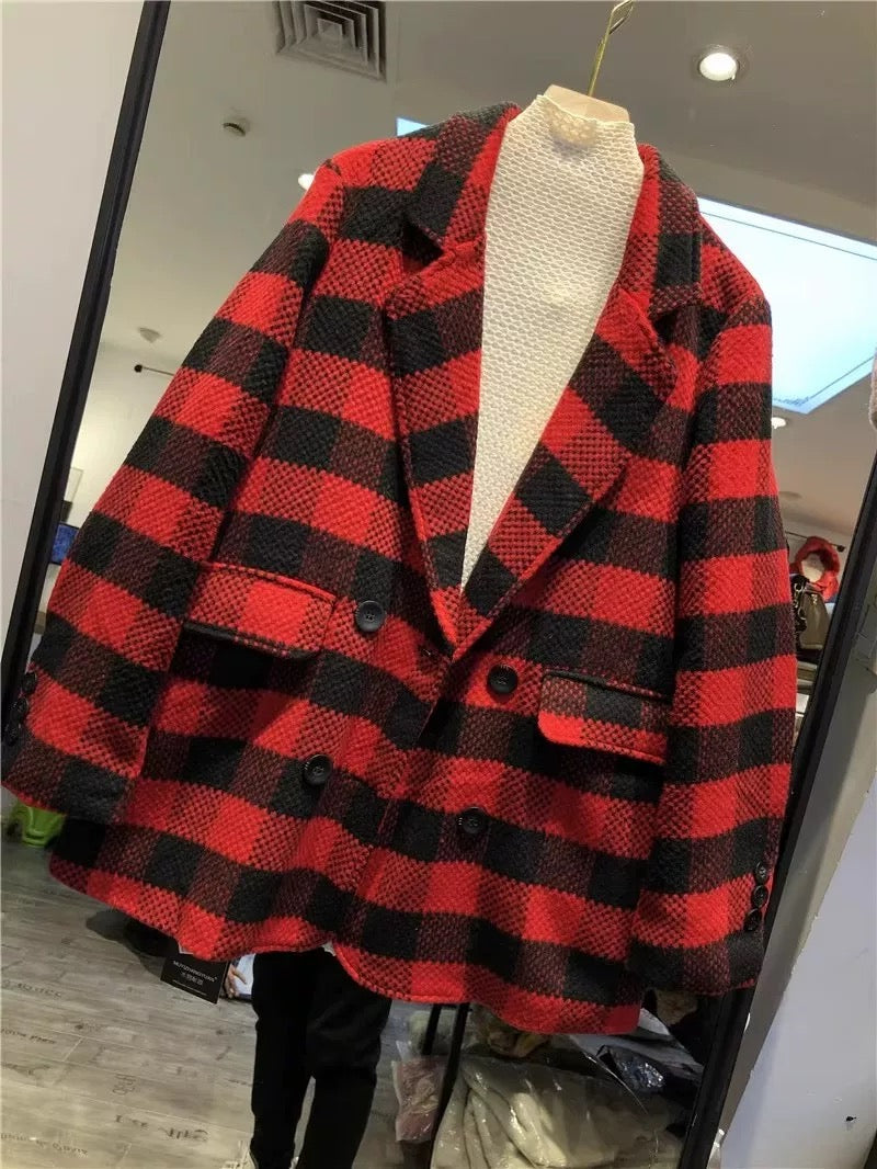 Pankh Magg Check Plaid Woolen Blazer Coat