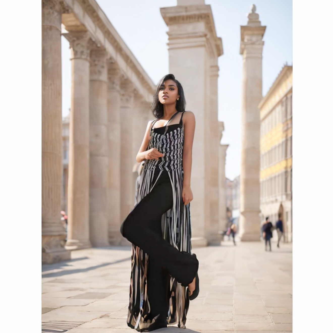 Pankh Adila Hollow Cut Long Fringed Tassel Cover Up