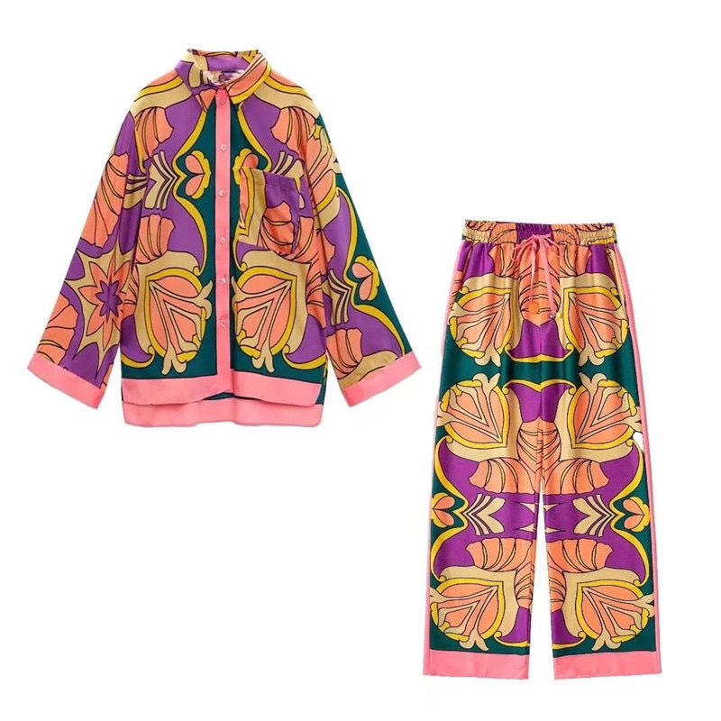 Pankh Ransy Bohemian Printed Satin Silk Coord