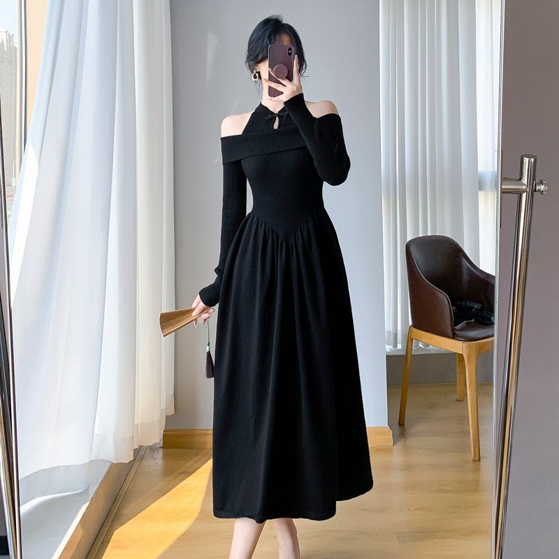 Pankh Rossey Off-Shoulder Wollen Long Dress
