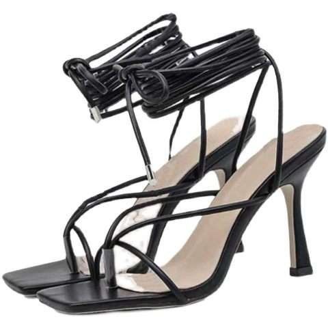 Pankh Chia Tie Up Square Toe Fashion Heels