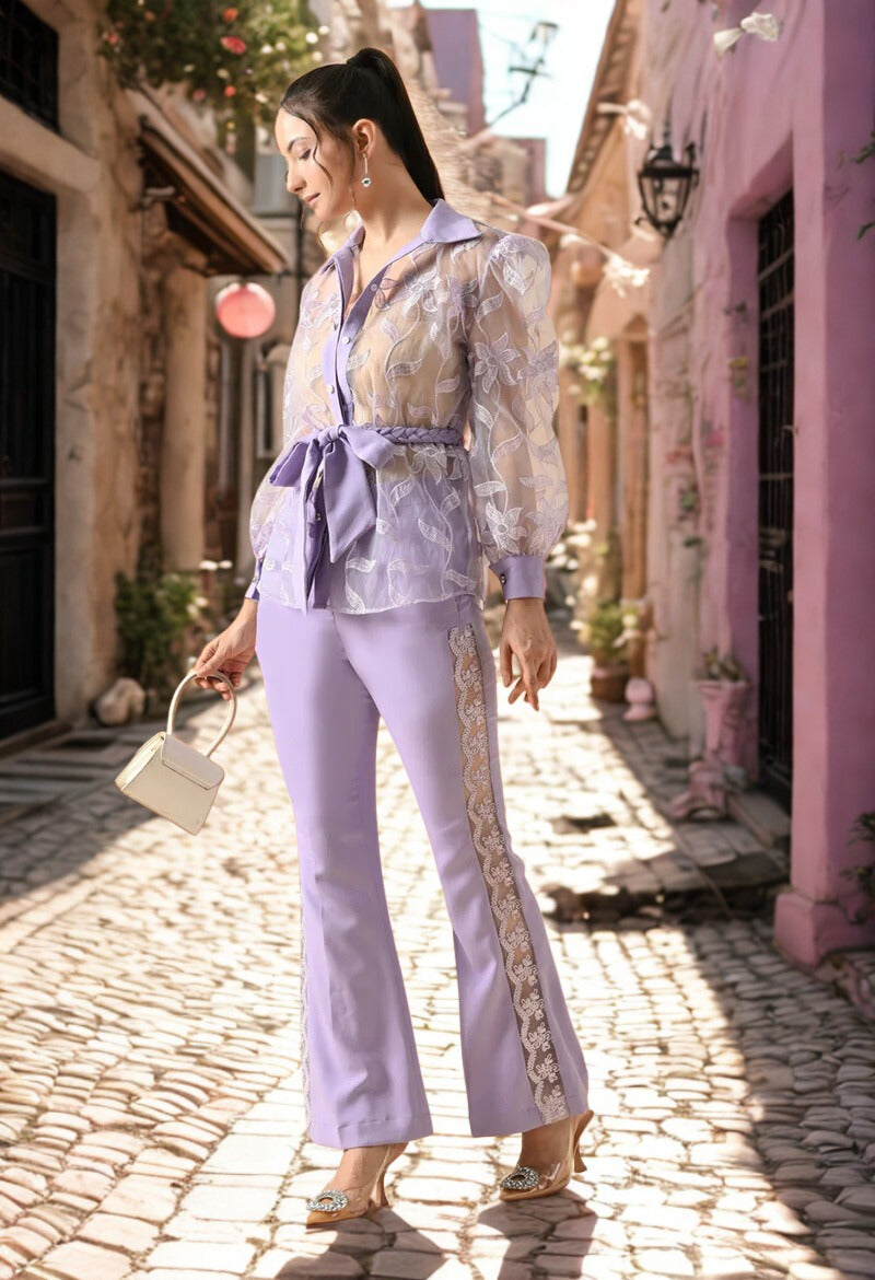 Pankh Lumia Luxe Organza Shirt And Pant Coord Set With Belt & Inner