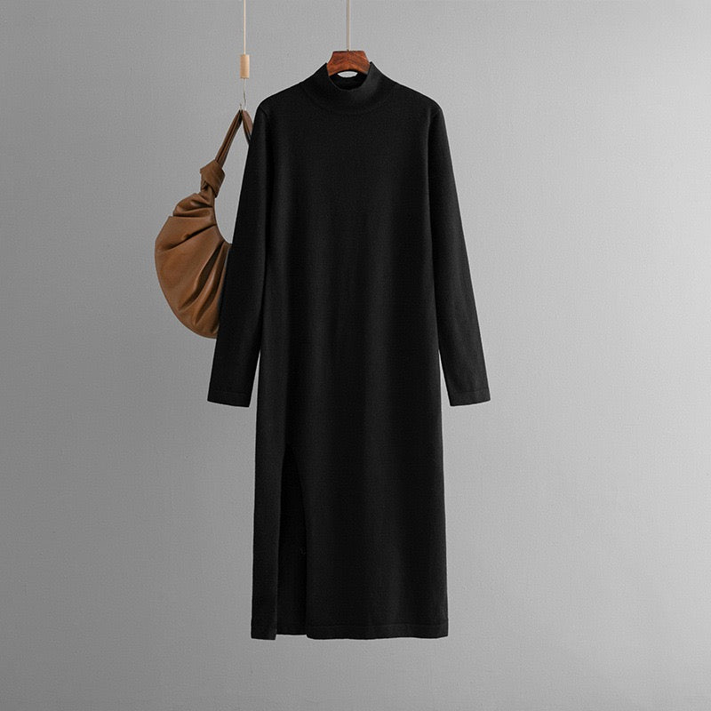 Pankh Ayvee High Neck Knit Wool Dress with Belt