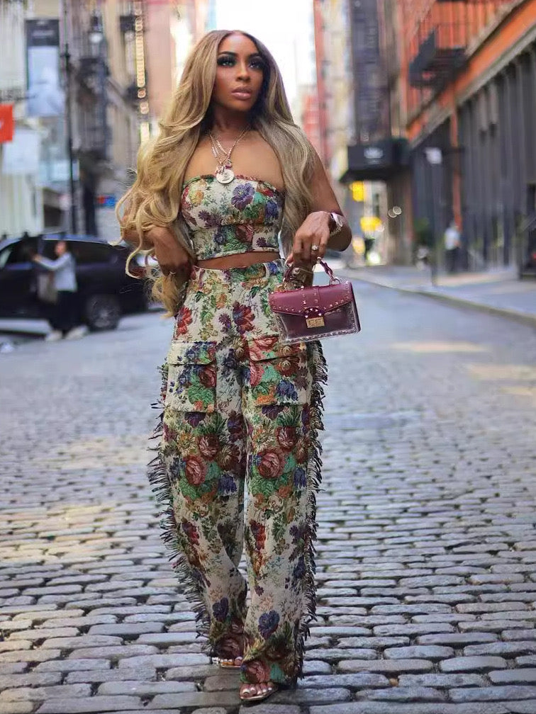 Pankh Evin Floral Leaf Printed Denim Coord