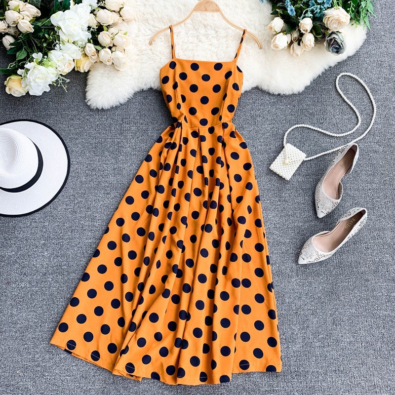 Milia polka dot dress noodle strap midi summar dress Milia polka dot dress noodle strap midi summar dress