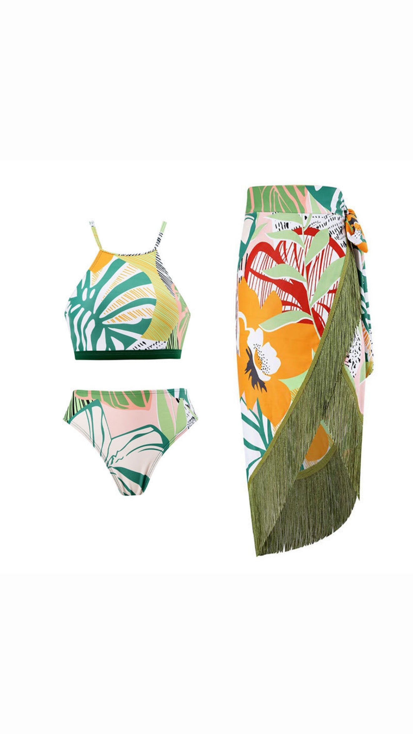 Luis Three Piece tassel Swimsuit with skirt coverup