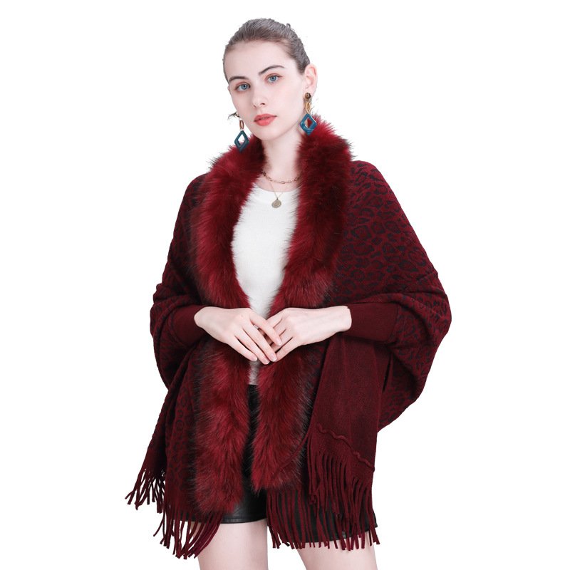 Pankh Marsia Leopard Fur Collar Shawl