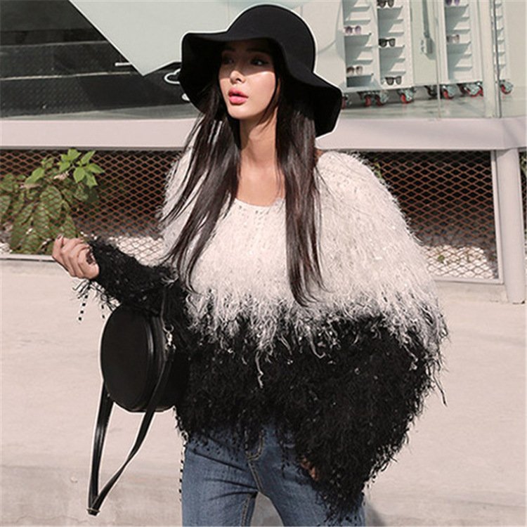 Pankh Colombia Dual Shad Tassel Knitted Loose Sweater