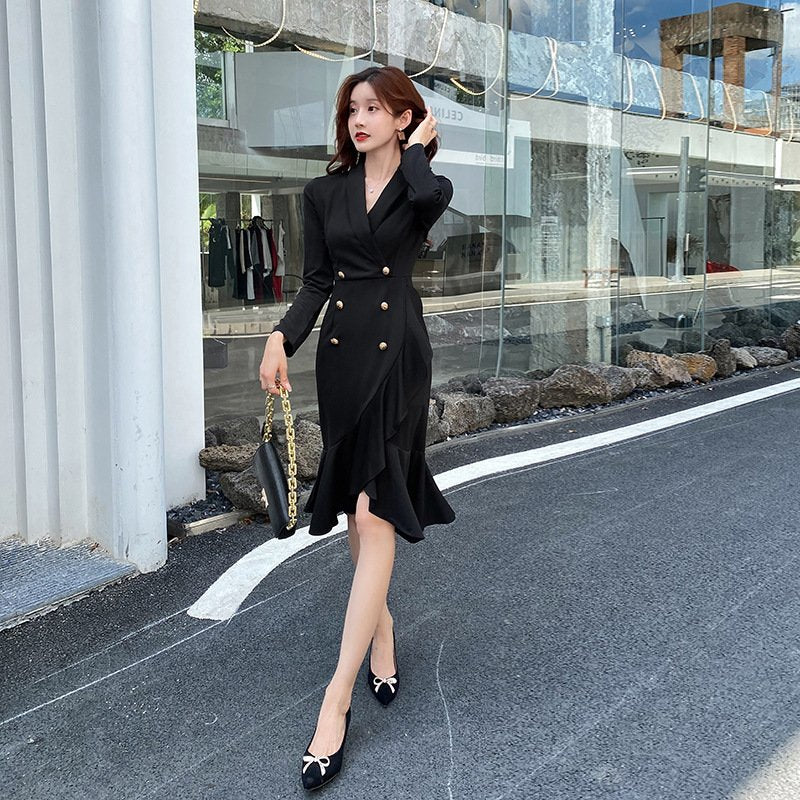 Stevie Long-Sleeve Plain Double-Breasted Blazer Dress