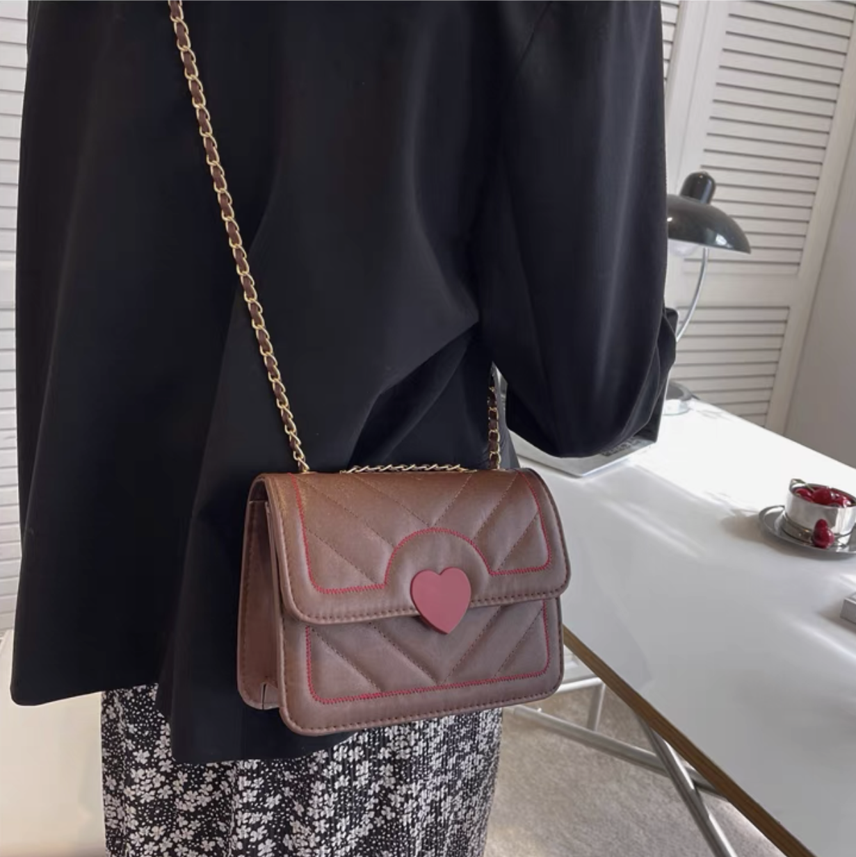 Mini Quilted Heart Decor Flap Square Bag