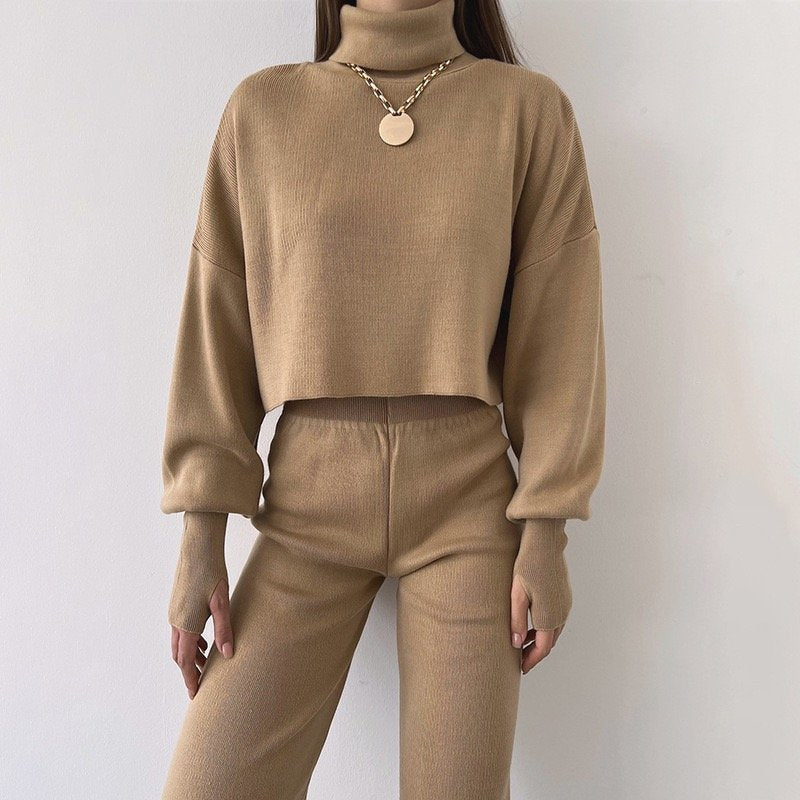 Pankh Davis Luxury Cashmere Wool Crop Top & High Waist Pant Coord