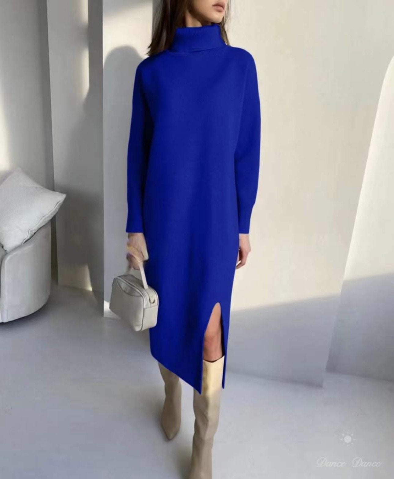 Pankh Ayvee High Neck Knit Wool Dress with Belt