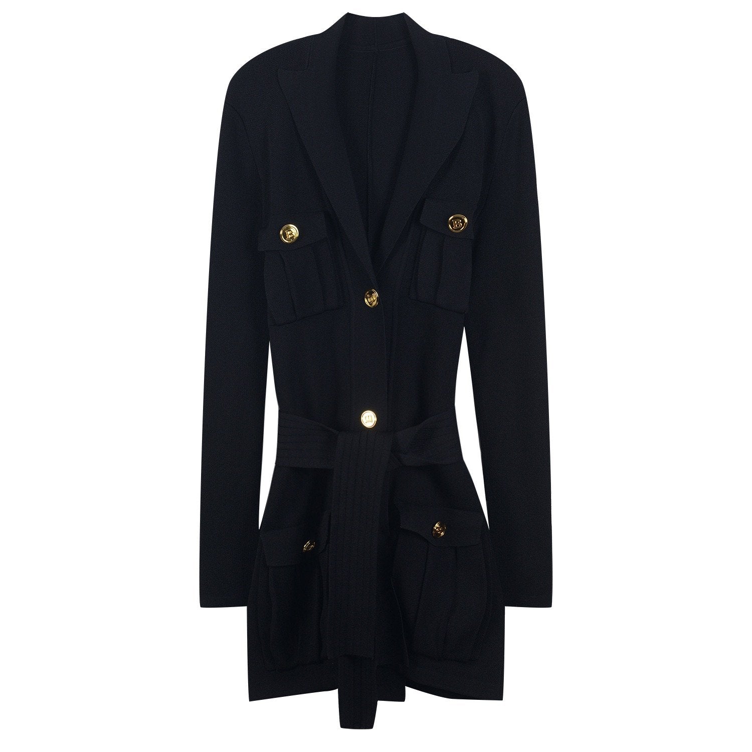 Pankh Narita Golden Button Knitted Cardigan Belted Coat