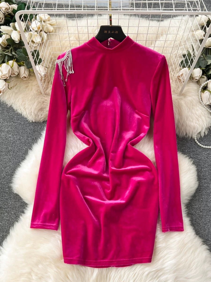 Pankh Leona Sparkly Backless Diamonds Tassel Velvet Dress