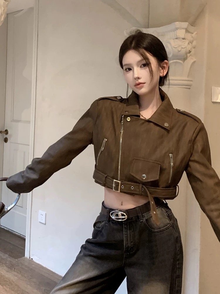 Pankh Harvey Cropped Pu Leather Biker Jacket