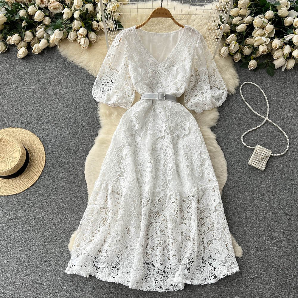 Pankh Selene Puff Sleeves Crochet Crocia Summer Dress