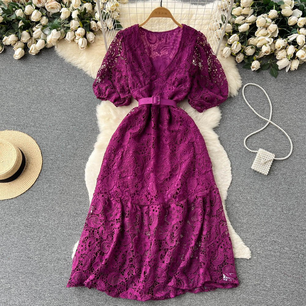 Pankh Selene Puff Sleeves Crochet Crocia Summer Dress