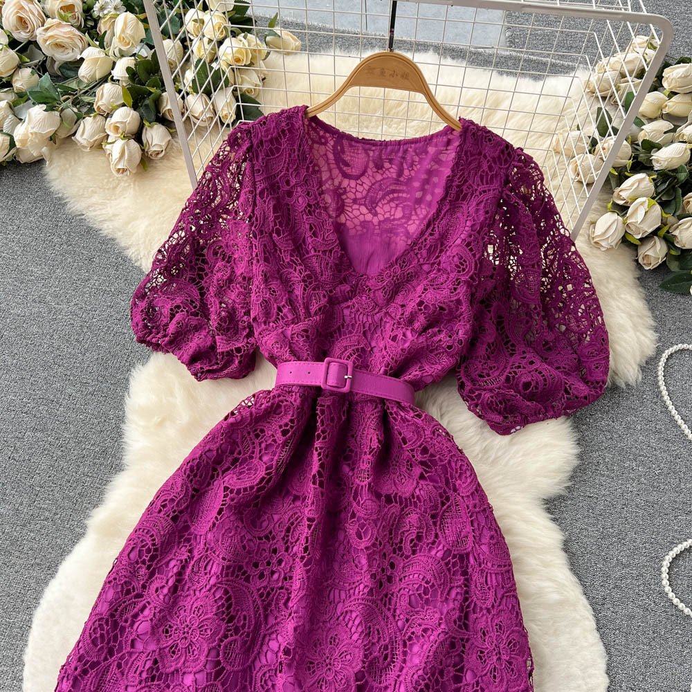Pankh Selene Puff Sleeves Crochet Crocia Summer Dress