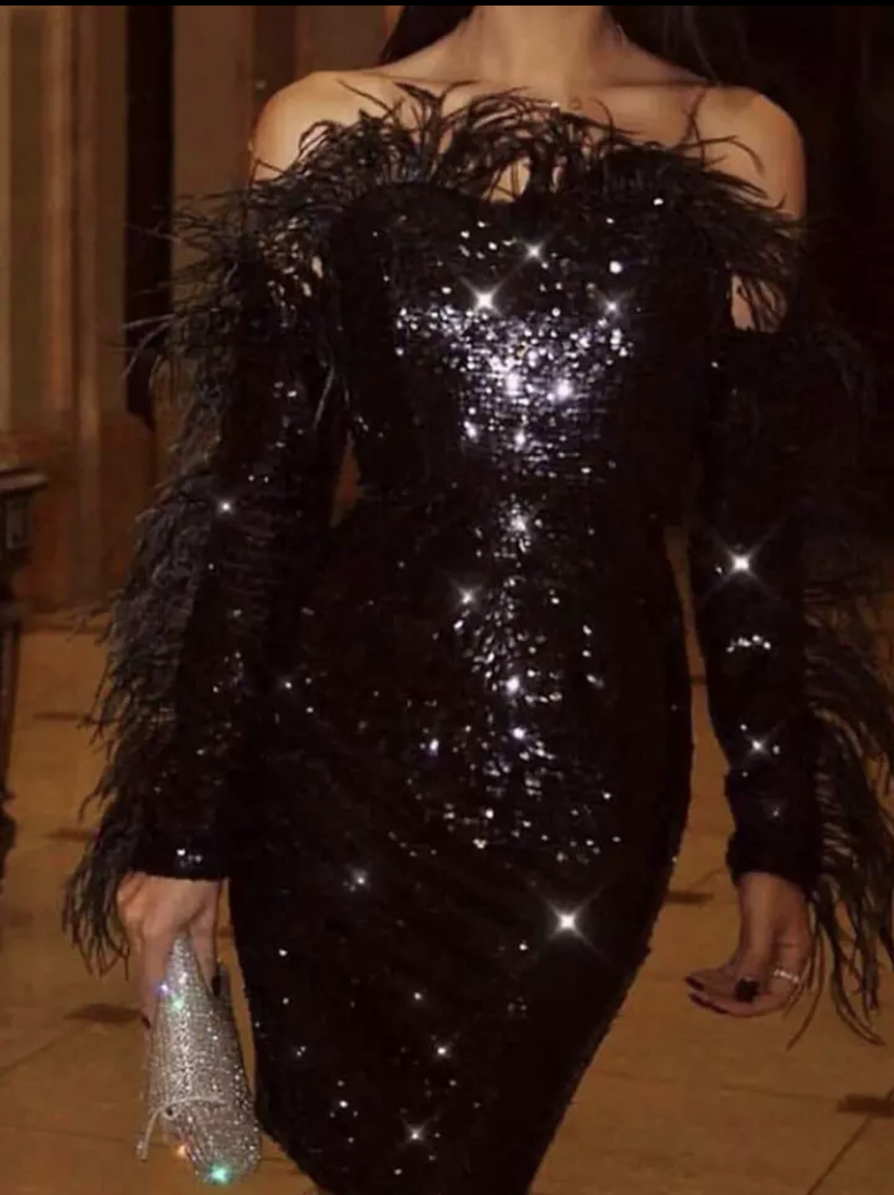 Pankh Kamiyah Custom Made Luxury Sequin And Fur Party Dress