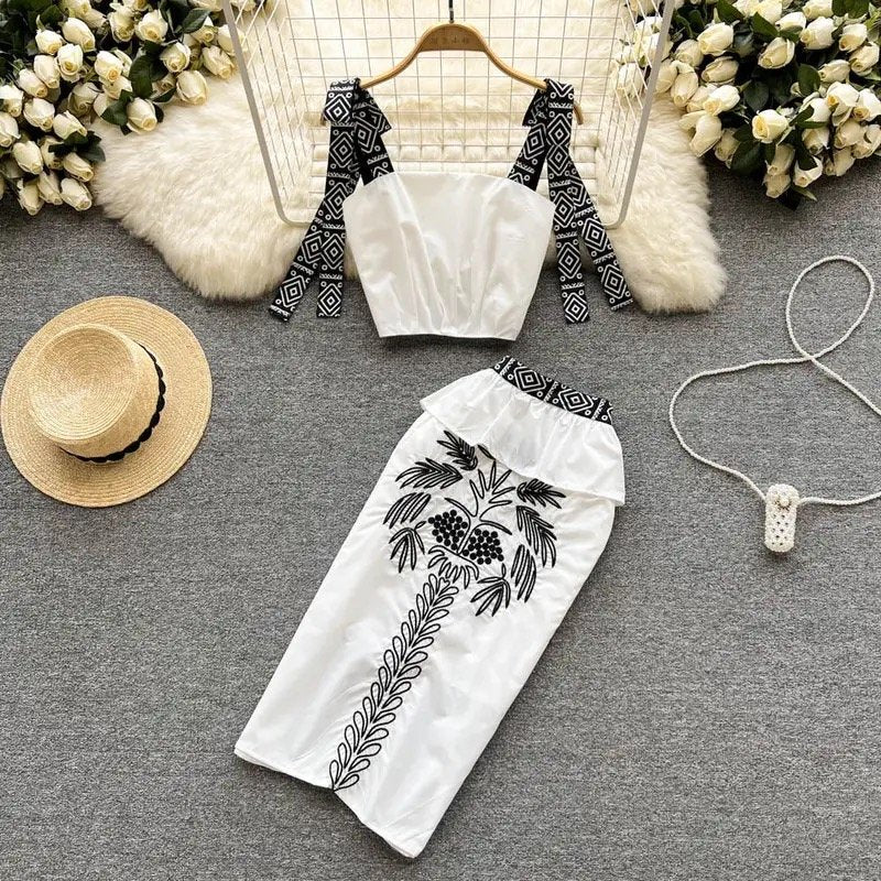 Pankh Bruno Cotton Embroidered Top And Skirt Set