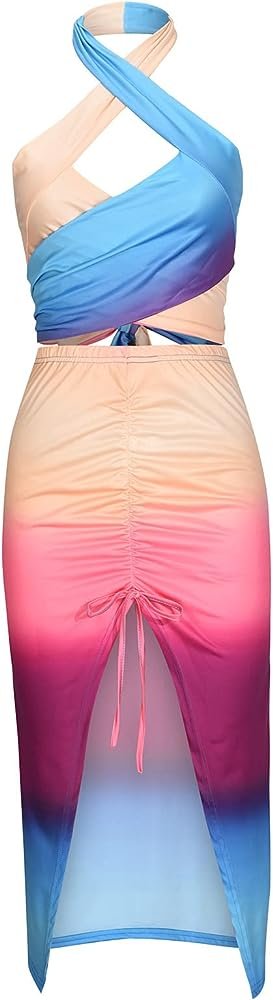 River Tie Dye Crop Top & Ruched Midi Skirt