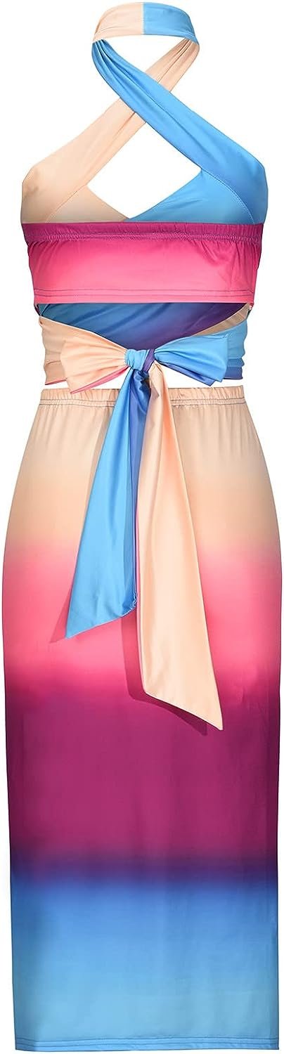 River Tie Dye Crop Top & Ruched Midi Skirt
