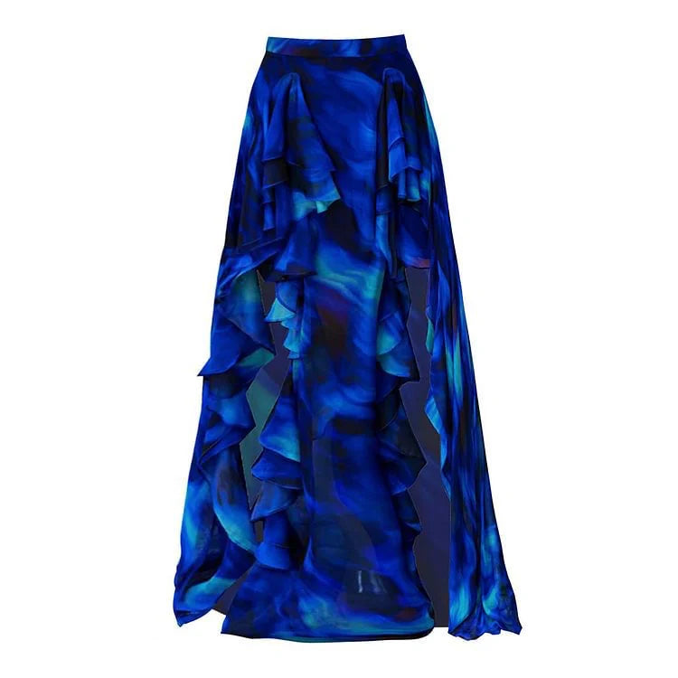 Pankh Ciara Elegance Blue Tie And Dye Ruffle Monokini With Ruffle Skirt Set