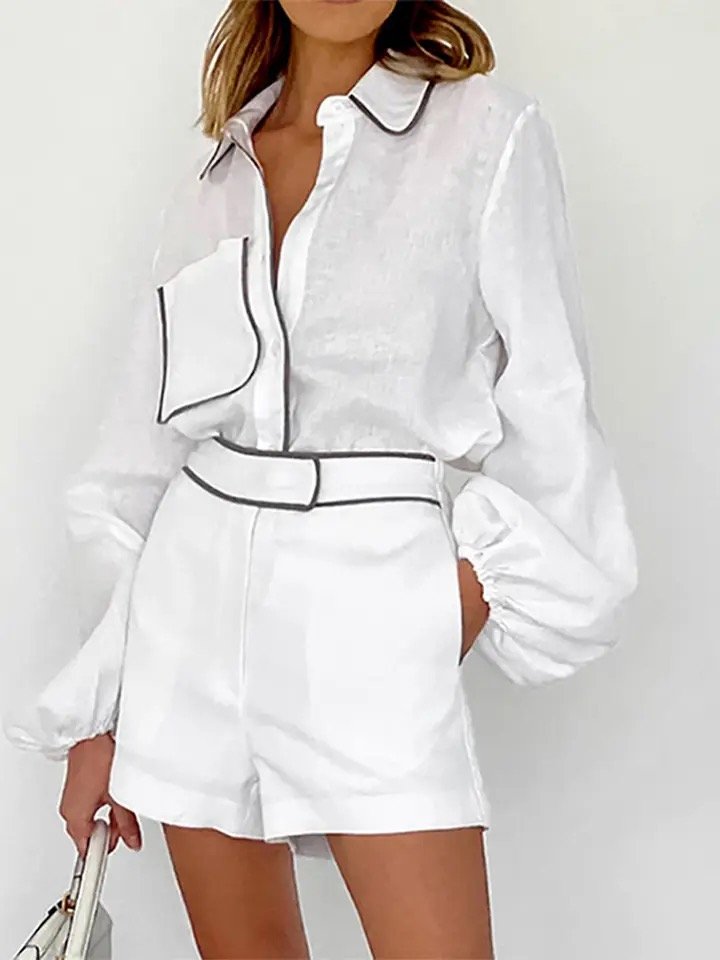 Maxine Lantern Sleeve Shirt With Shorts Set