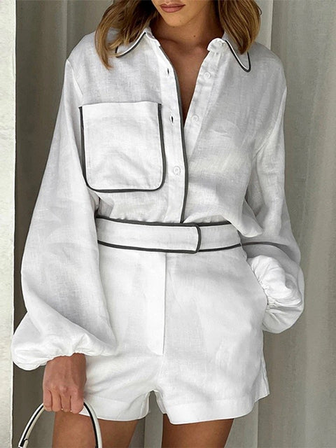 Maxine Lantern Sleeve Cotton Shirt With Shorts Coord Set