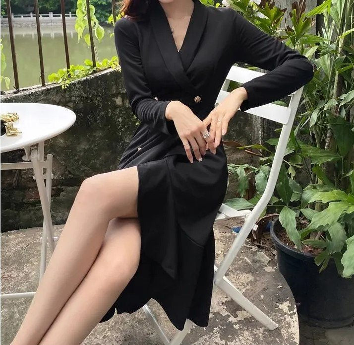 Stevie Long-Sleeve Plain Double-Breasted Blazer Dress