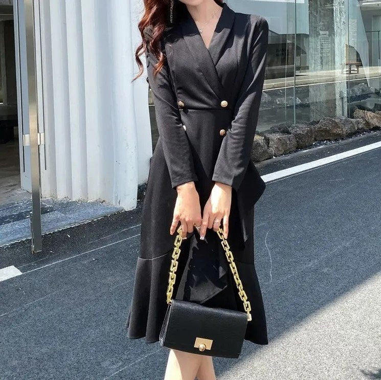 Stevie Long-Sleeve Plain Double-Breasted Blazer Dress