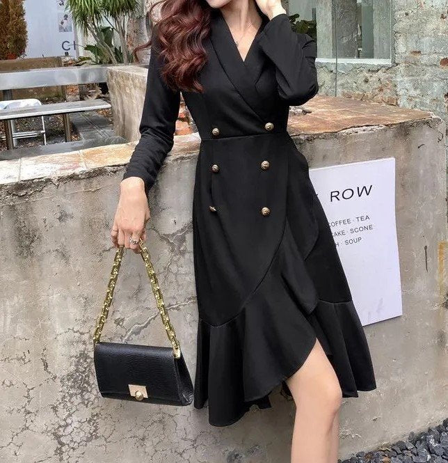 Stevie Long-Sleeve Plain Double-Breasted Blazer Dress