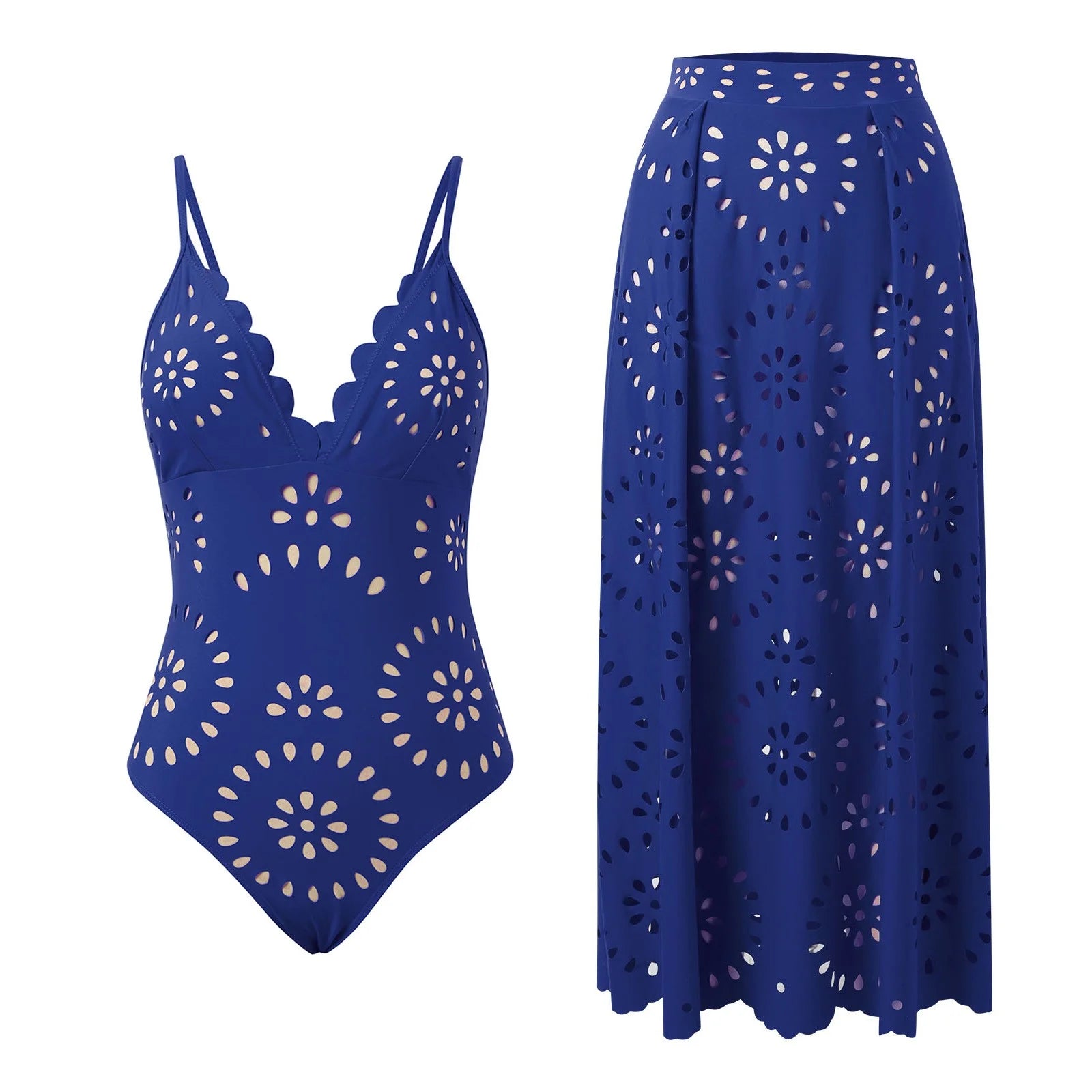 Pankh Israel Flowy Petal Swimsuit With Skirt Set