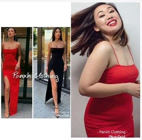 Pankh Rulari high slit noodle strap dress