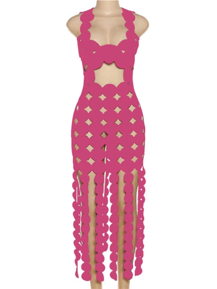 Pankh Shifa Square Neck Cut Out Dotted Full Length Cocktail Dress