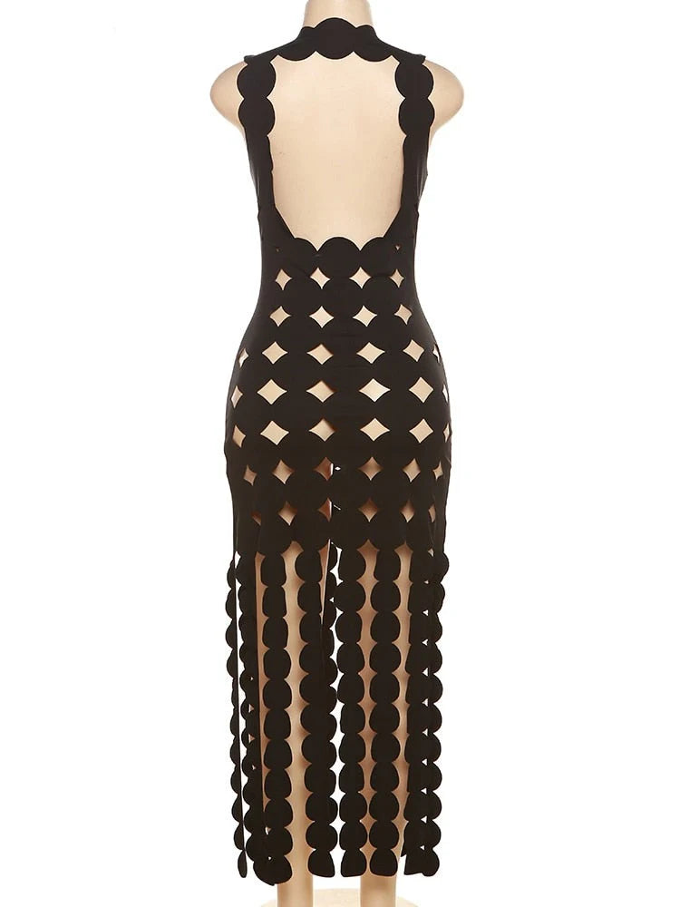 Pankh Shifa Square Neck Cut Out Dotted Full Length Cocktail Dress