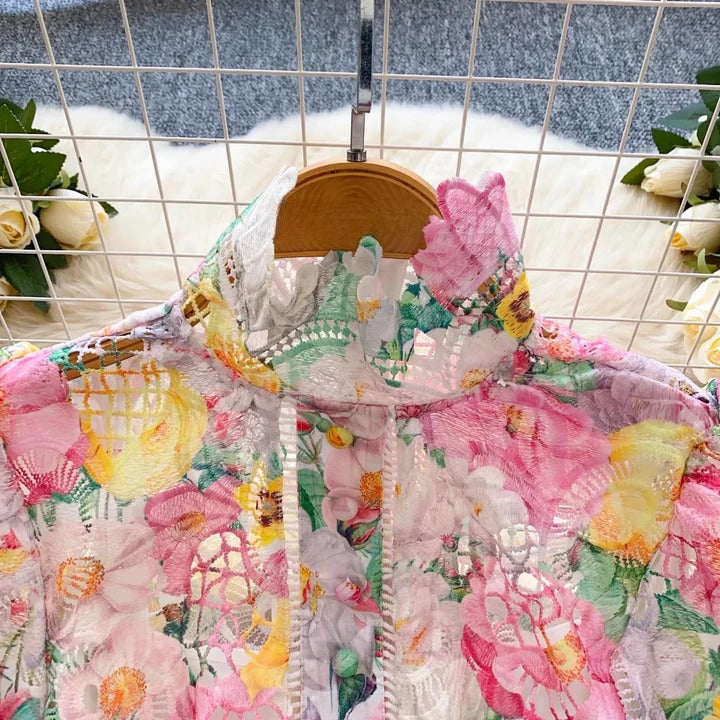 Pankh Anessa Floral Printed Crochet Inner Dress With Belt