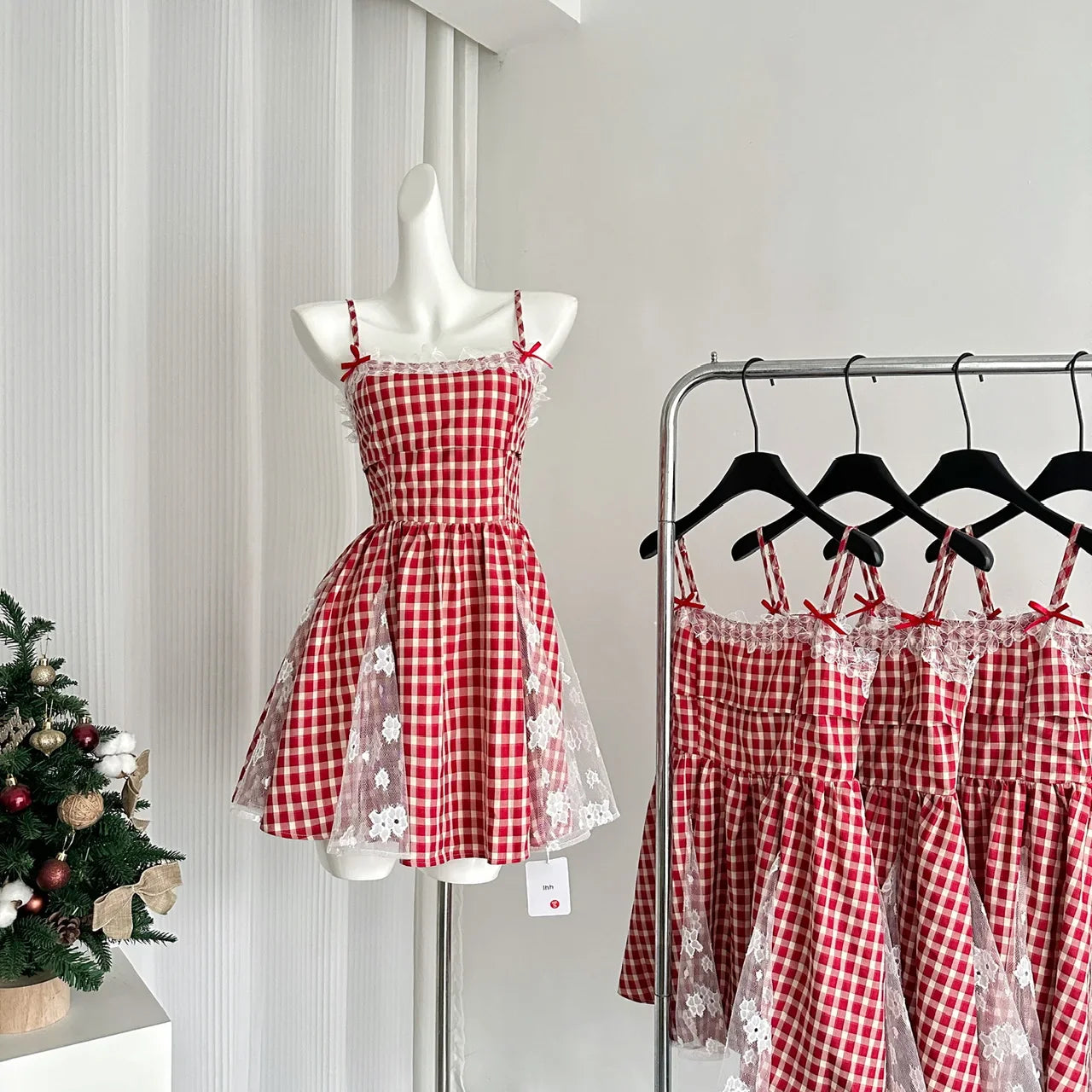 Pankh Andie Gingham Mini Strap Check Dress