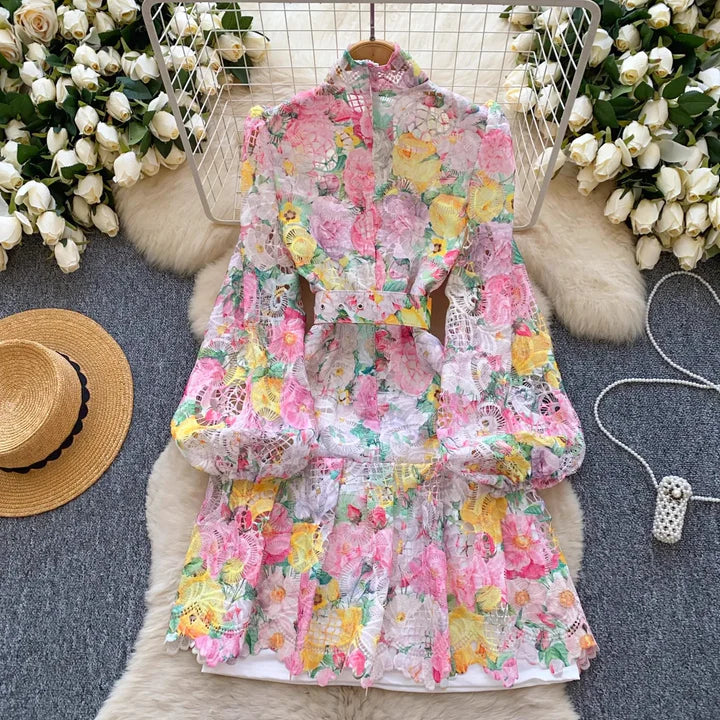 Pankh Anessa Floral Printed Crochet Inner Dress With Belt