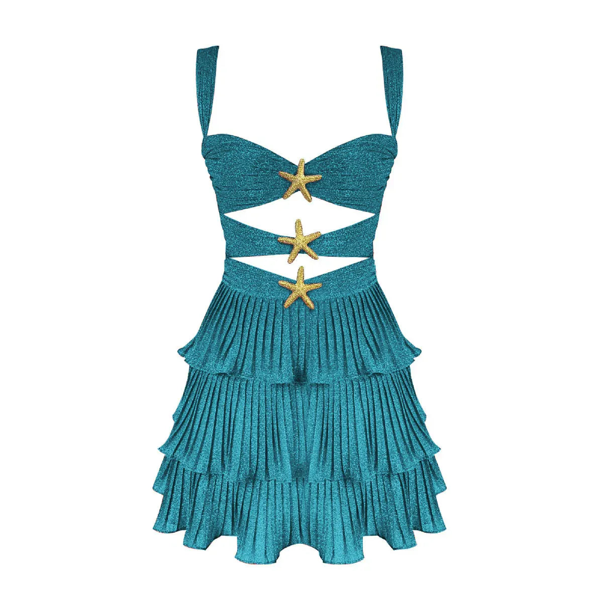 Pankh Krystin Sparkly Cut Out Starfish Decore Ruffle Mini Dress